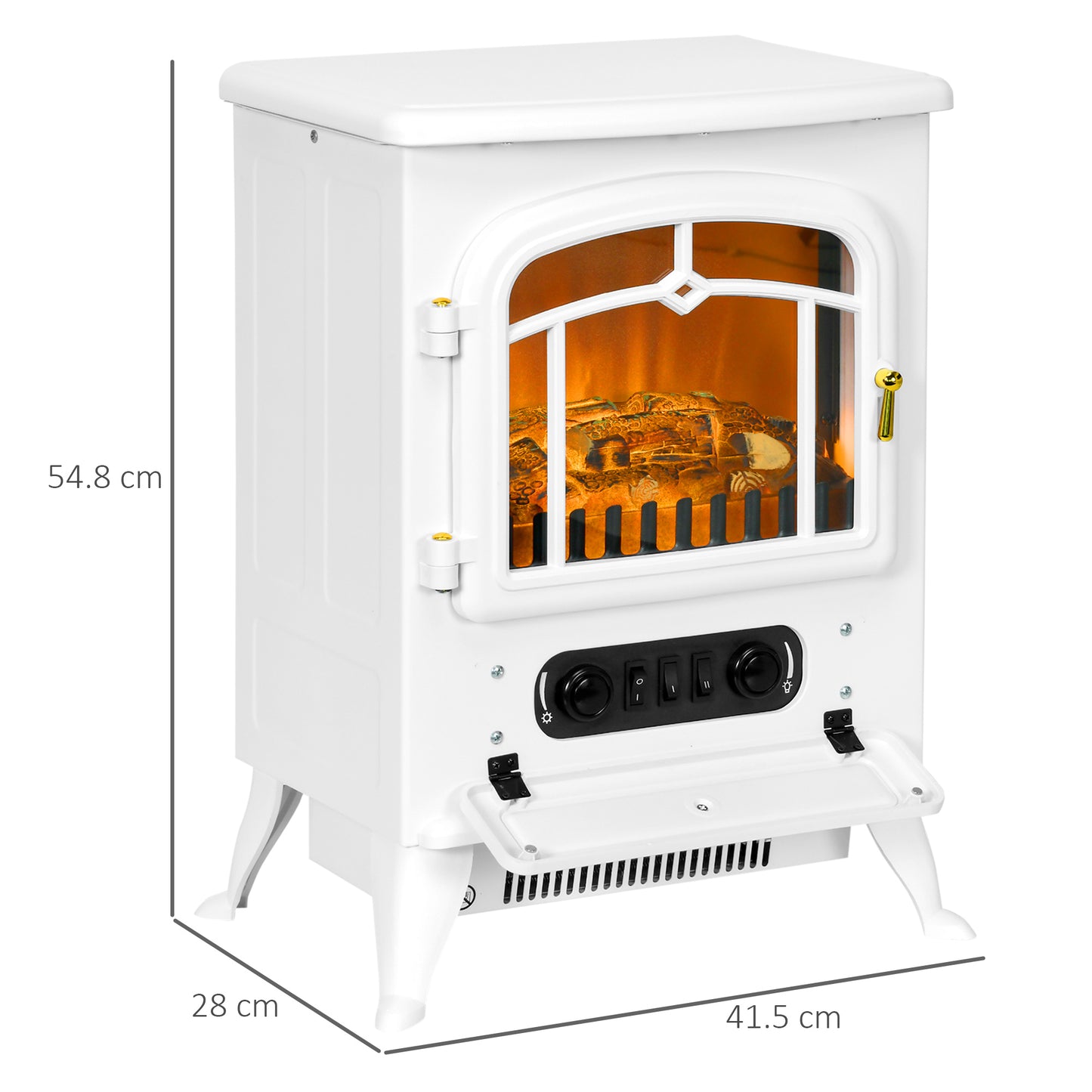 HOMCOM White Freestanding Electric Stove with Realistic Flame Effect, 950/1850W Heating Options - ALL4U RETAILER LTD