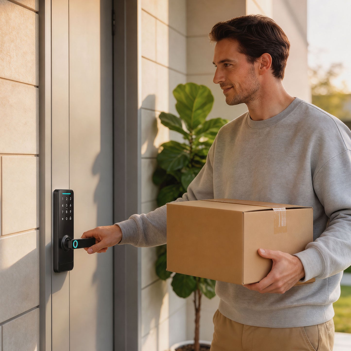 HOMCOM Smart Door Lock With Fingerprint Passcode Built In Doorbell
