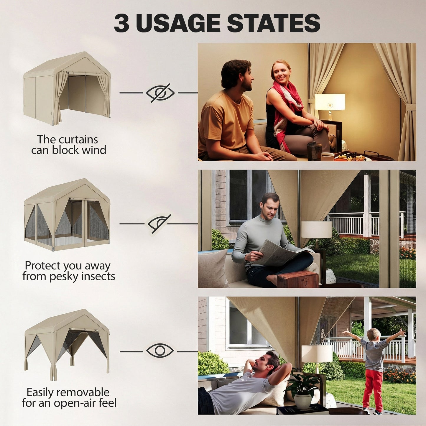 Outsunny 3 By 3 Meter Patio Gazebo With Netting And Curtains For Privacy And Shade Galvanised Steel Frame Khaki