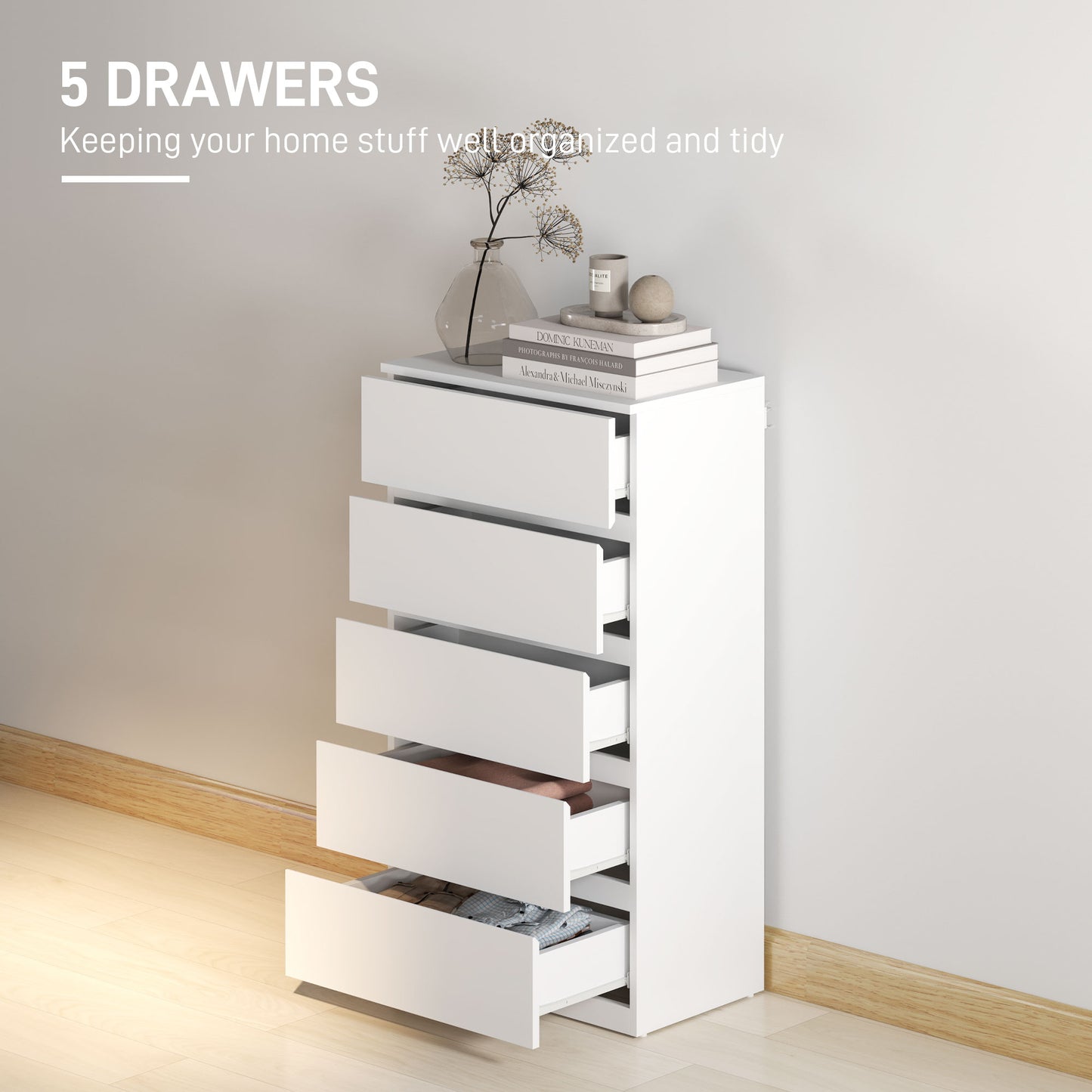 HOMCOM 5 Drawer Chest of Drawers Modern Dresser Storage Cabinet for Bedroom Organization