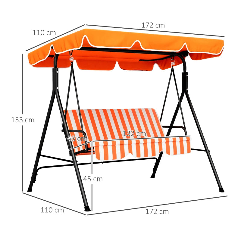 Outsunny 3-Seater Garden Swing Chair with Adjustable Canopy - Vibrant Orange Stripe Design for Stylish Outdoor Comfort - ALL4U RETAILER LTD