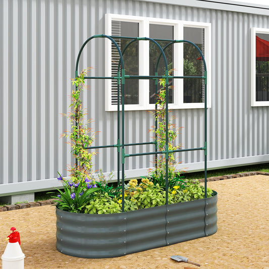 Outsunny Galvanised Raised Garden Bed With Arched Trellis 4 X 2 X 4.6 Ft Open Bottom Metal Planter Dark Grey