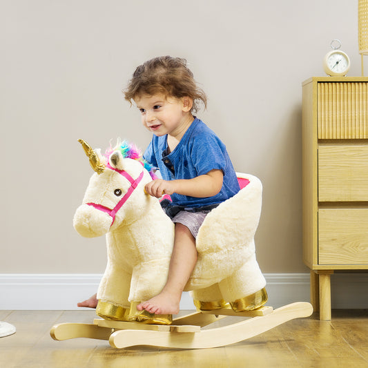 AIYAPLAY Enchanted Unicorn Rocking Horse for Toddlers - Realistic Sounds, Safety Features, Wooden Base