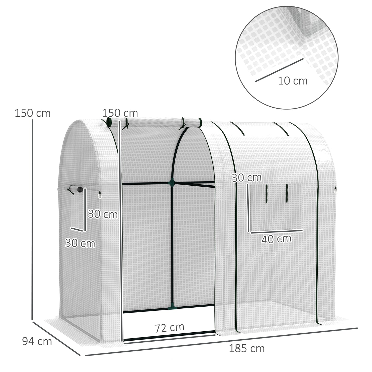 Outsunny 94 x 185 cm Mini Two Room Greenhouse White Steel Frame Garden Grow House With Ground Stakes And Guy Ropes
