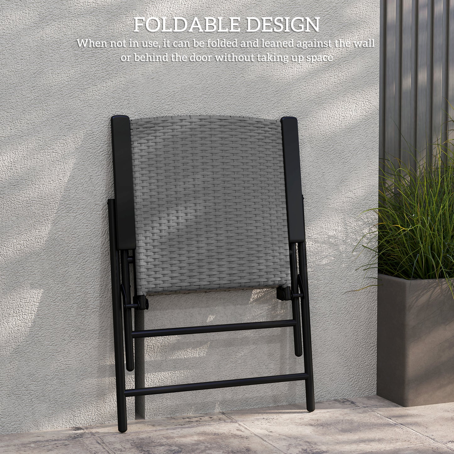 Outsunny Folding Rattan Chairs Set Of Two Outdoor Grey Weather Resistant Steel Frame Patio Seating
