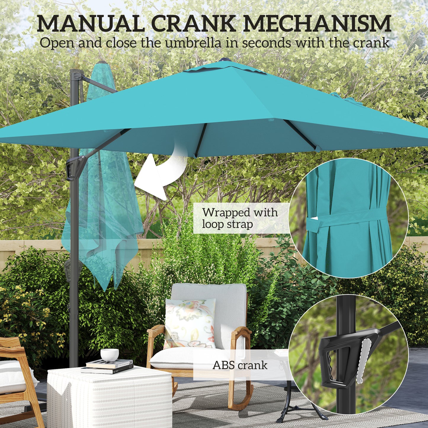 Outsunny Patio Offset Cantilever Parasol Umbrella With Base Blue, Adjustable 360 Degree Rotation And Five Positions