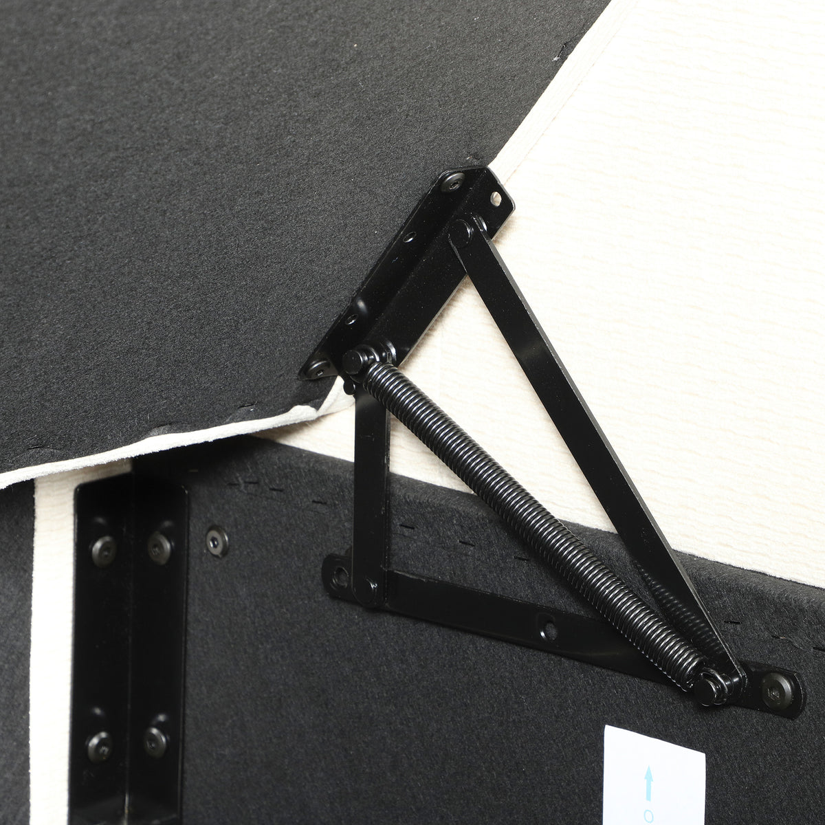 Black lift-up storage hinge mechanism with spring and mounting bolts