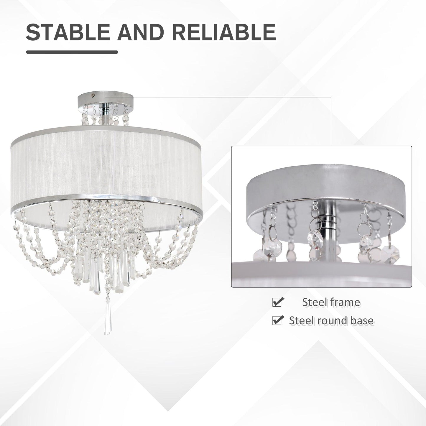 HOMCOM Elegant Metal Ceiling Chandelier with Crystal Pendants, White - ALL4U RETAILER LTD