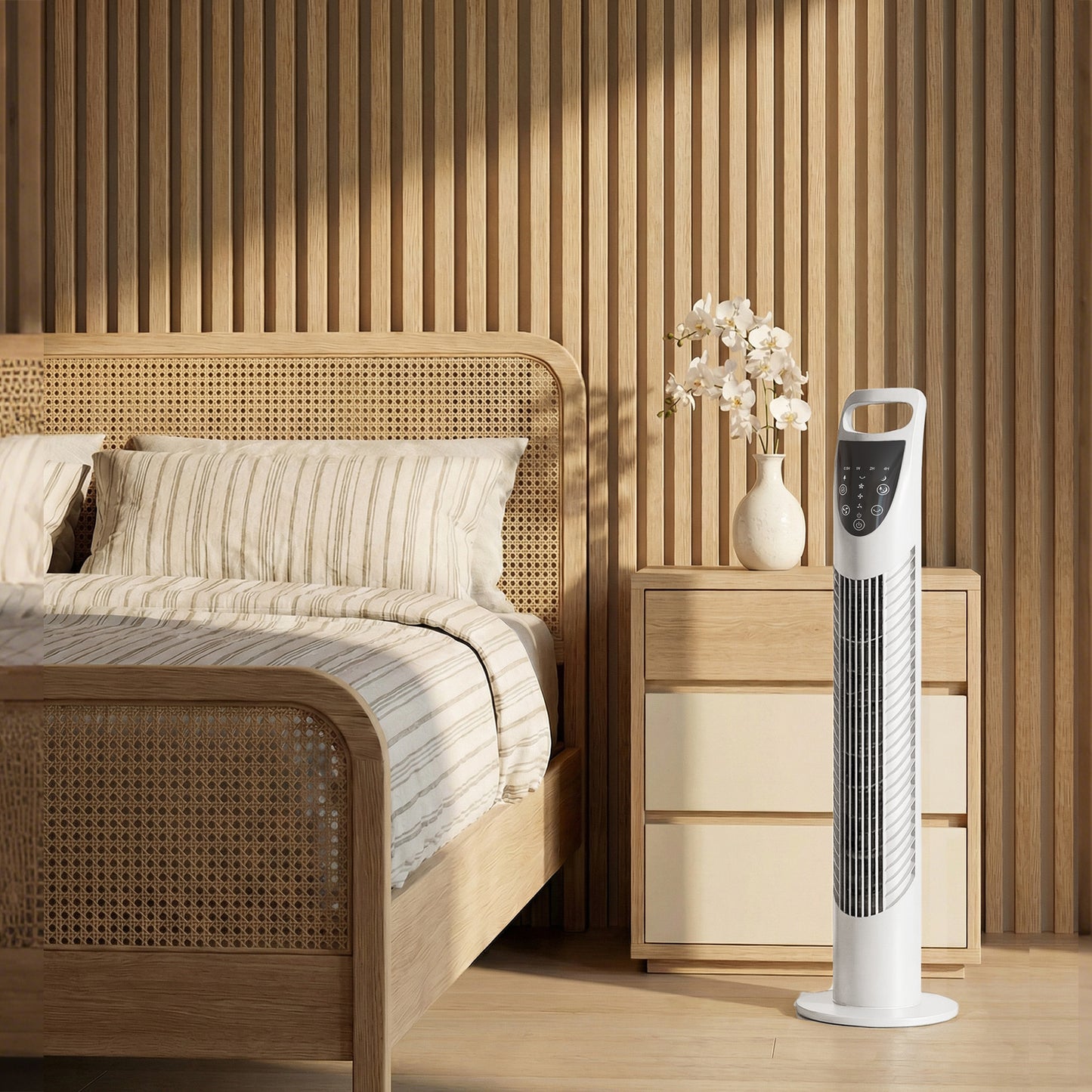 HOMCOM Tower Fan Oscillating With Remote Control 3 Speeds 3 Wind Modes Natural Normal Sleep 40W Timer White
