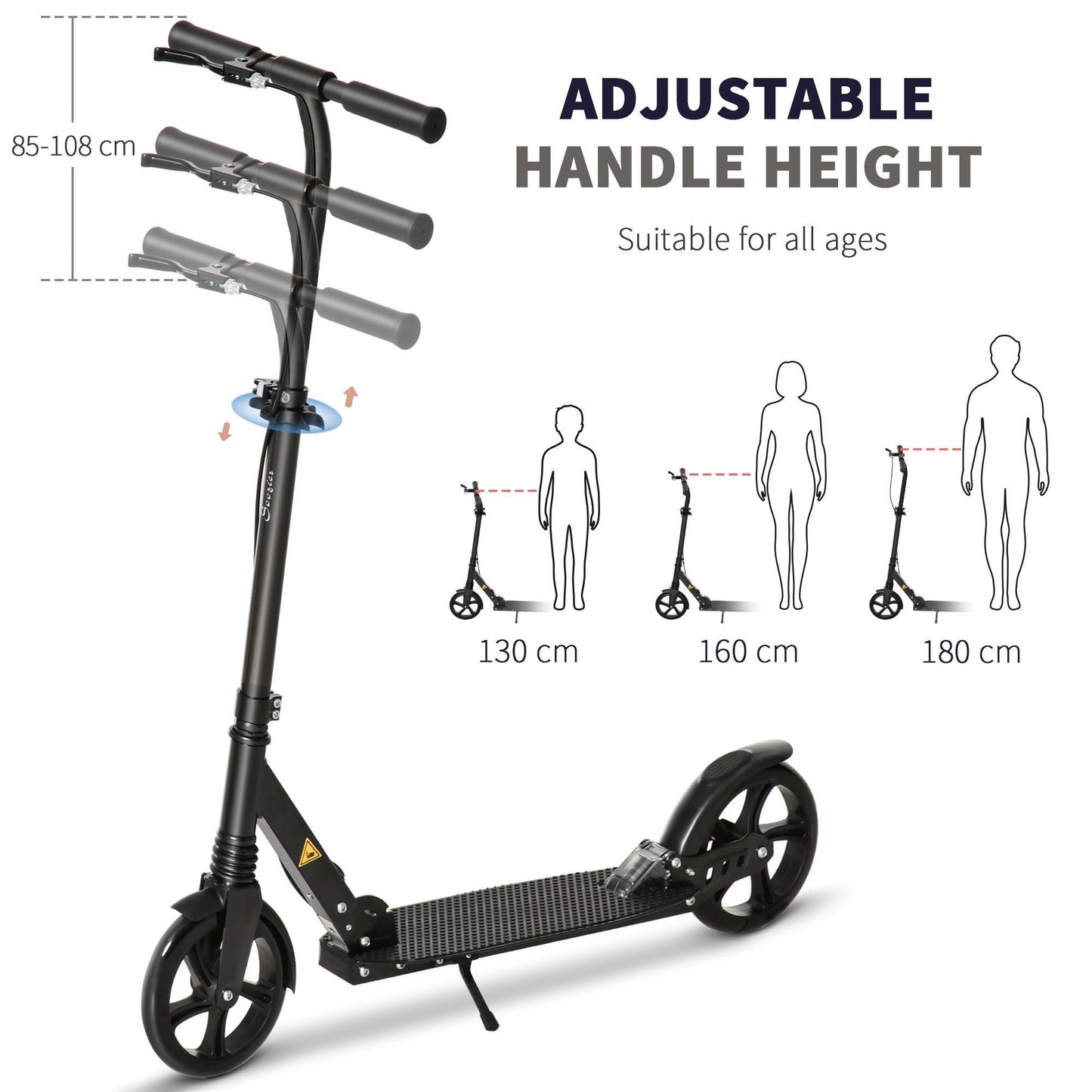 HOMCOM One-click Folding Kick Scooter, Adjustable Handlebar - ALL4U RETAILER LTD