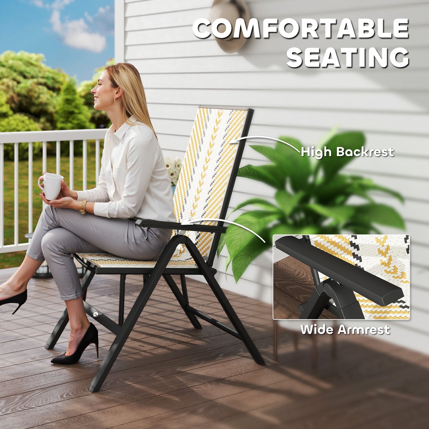Outsunny Set Of Two Rattan Reclining Garden Chairs Foldable With Five Position Backrests Multicolour