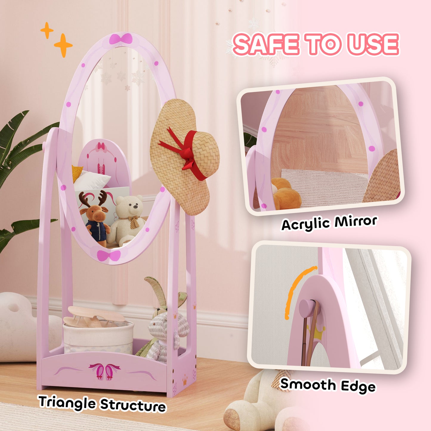Women's Aiyaplay Kids Clothes Rail, Kids Dressing Mirror With 360° Rotating, 2 Piece Kids Furniture Set With Storage Shelves,
