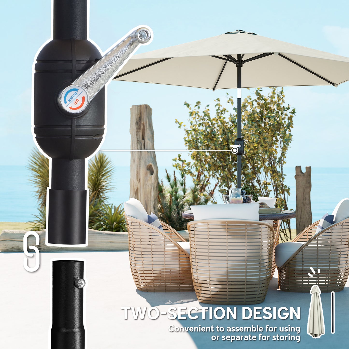 Outsunny 2.6m Garden Parasol Umbrella With Aluminium Pole Tilt Crank Vent Cream White