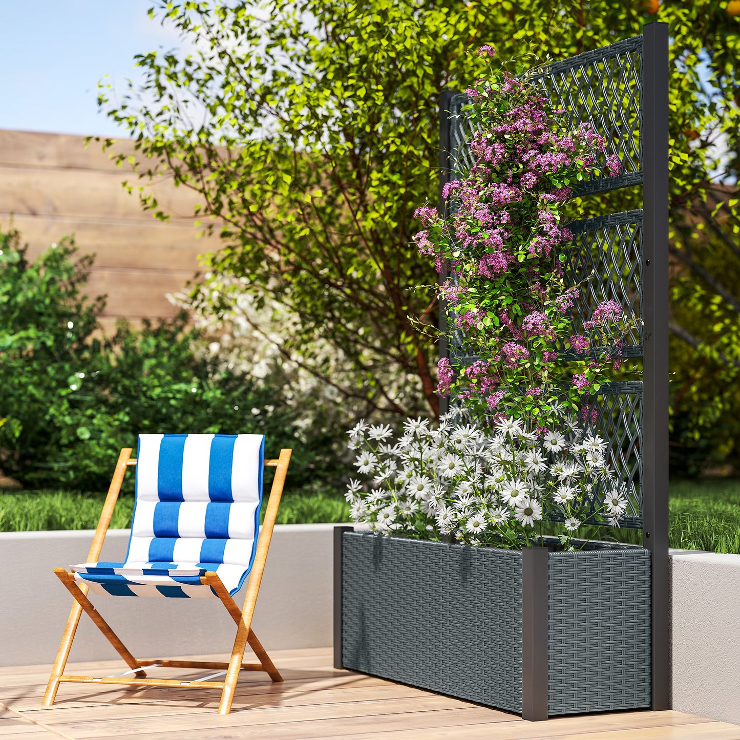 Outsunny Garden Planter Box With Trellis Liner For Climbing Plants Vegetables Flowers 90 X 35 X 148 Cm Charcoal Grey