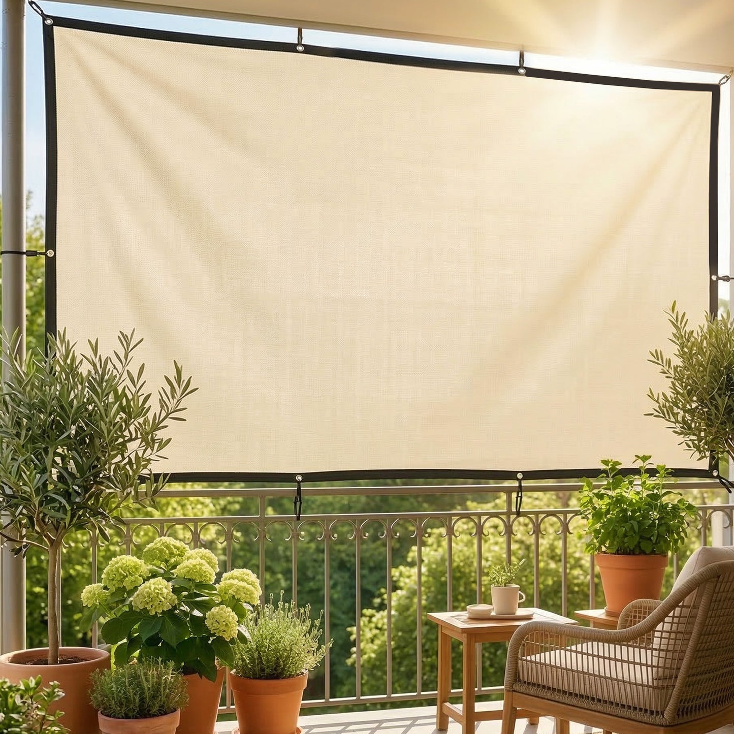 Outsunny Sun Shade Sail UV Protection Canopy 2 x 3 m Beige With Stainless Steel Eyelets For Patio Garden