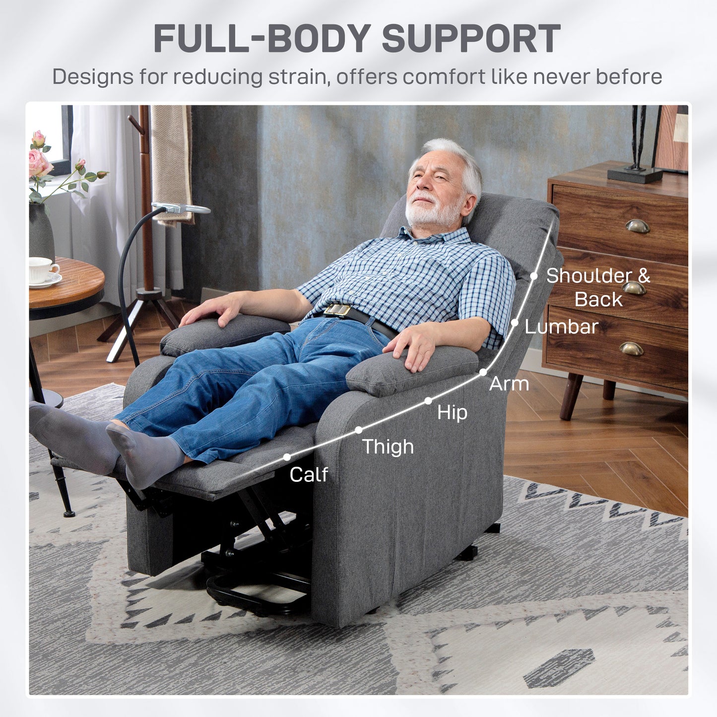 HOMCOM Electric Rise And Recline Armchair With Built In LED Reading Light For Mobility Grey