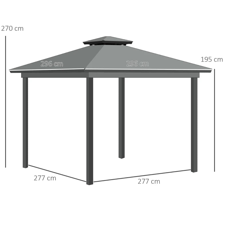 Outsunny 3 x 3m Light Grey Patio Gazebo Canopy Garden Pavilion Tent Shelter Marquee with 2 Tier Roof, Netting, and Curtains - Enhance Your Outdoor Space with Stylish and Functional Shelter - ALL4U RETAILER LTD