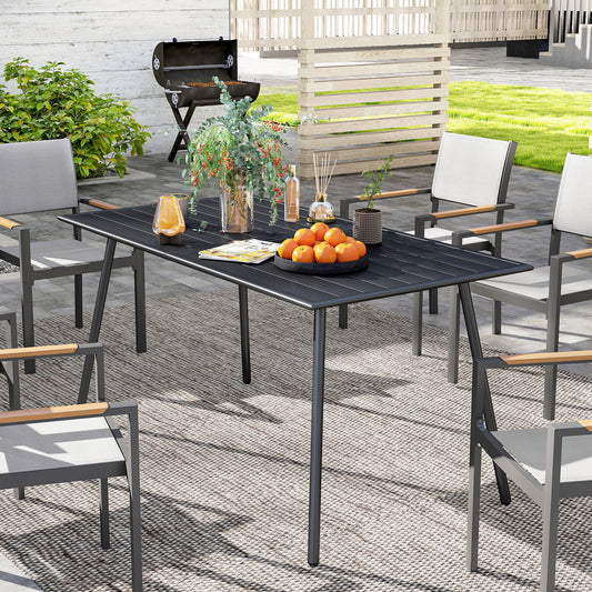Outsunny Rectangle Garden Table With Slat Top And Steel Frame For Outdoor Use Seats 6 150x80x74 cm Black