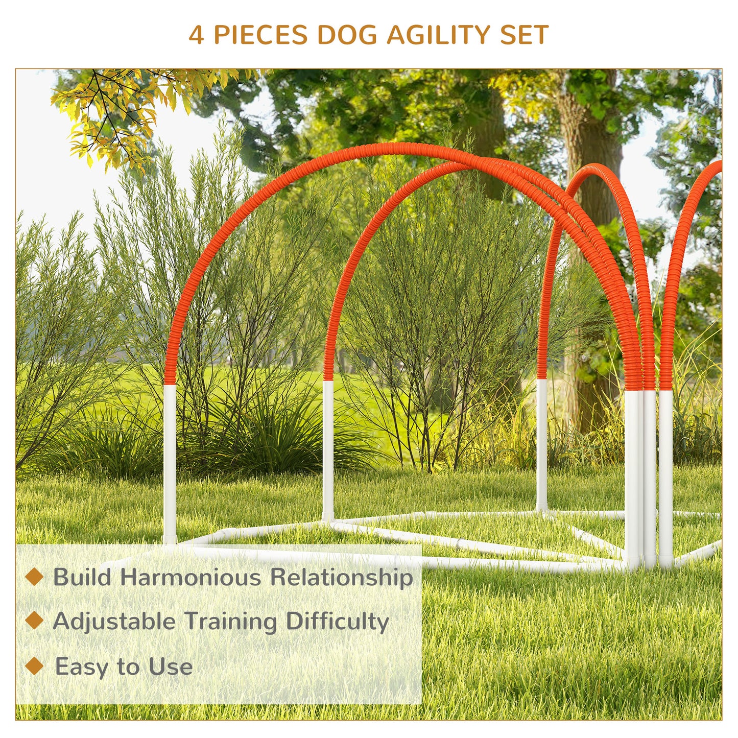 PawHut Portable 4-Piece Dog Agility Training Set with Carry Bag and Weave Poles in Orange