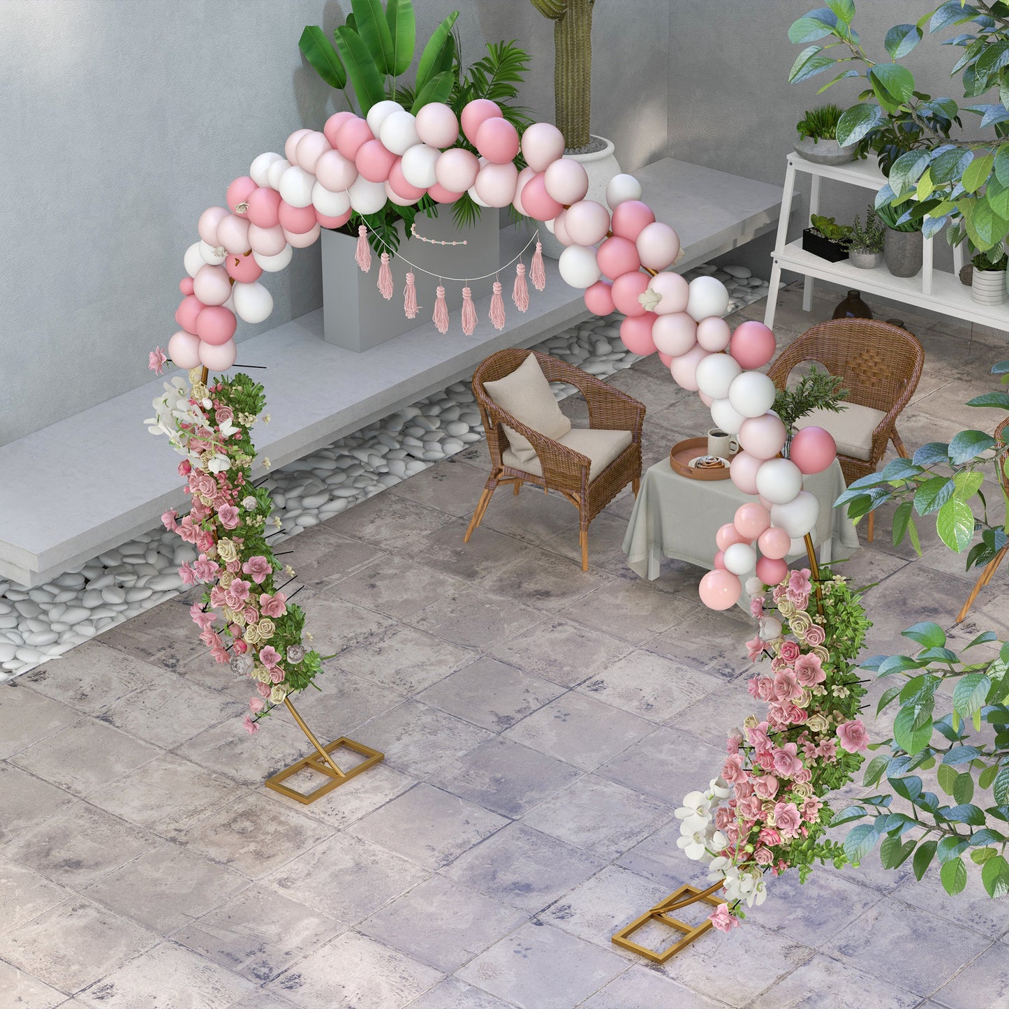 Outsunny 280cm Gold Tone Backdrop Wedding Arch Stand Round Metal for Outdoor Indoor Parties Ceremonies