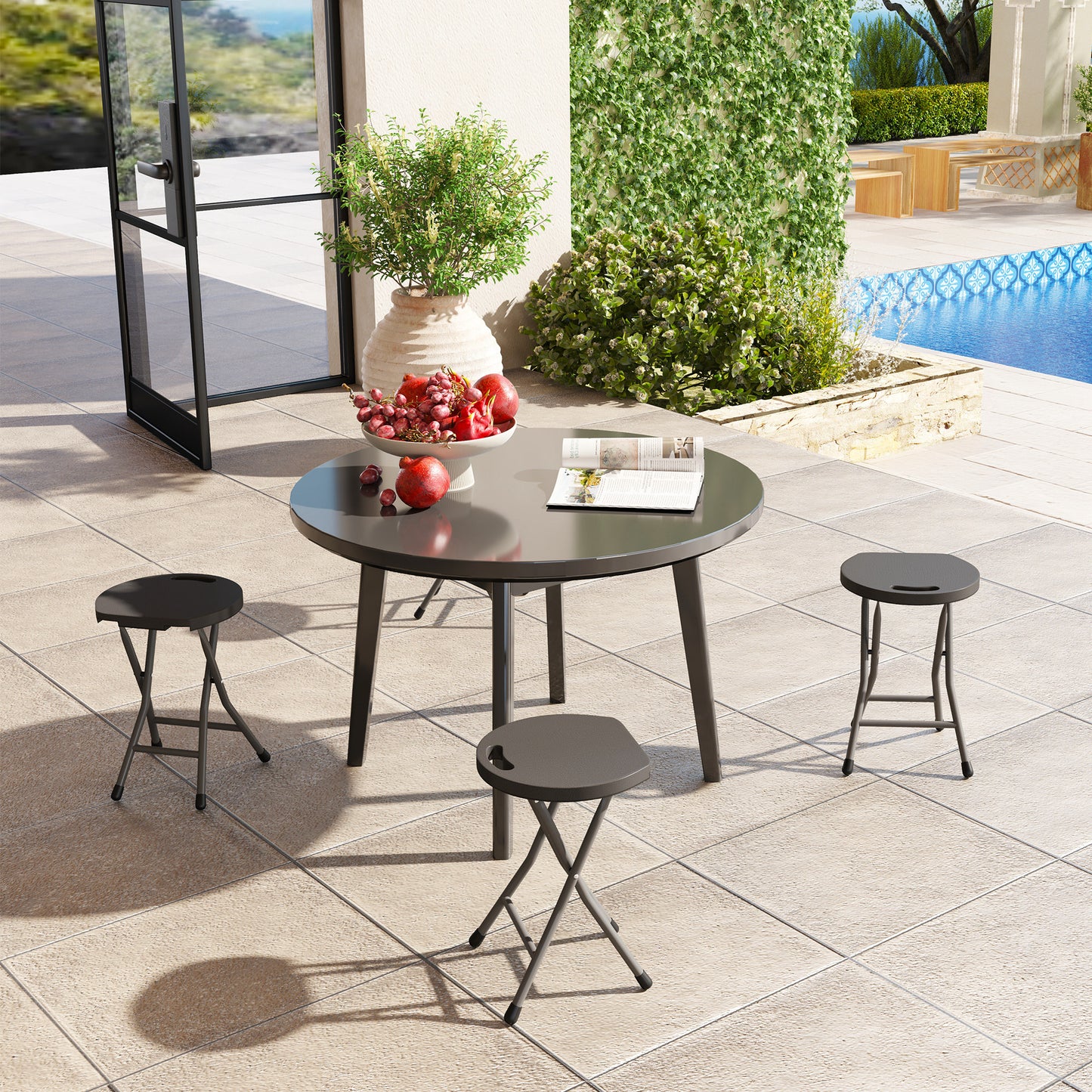 Outsunny Set of Four Folding Carry Stools for Garden and Camping Charcoal Grey Lightweight and Portable