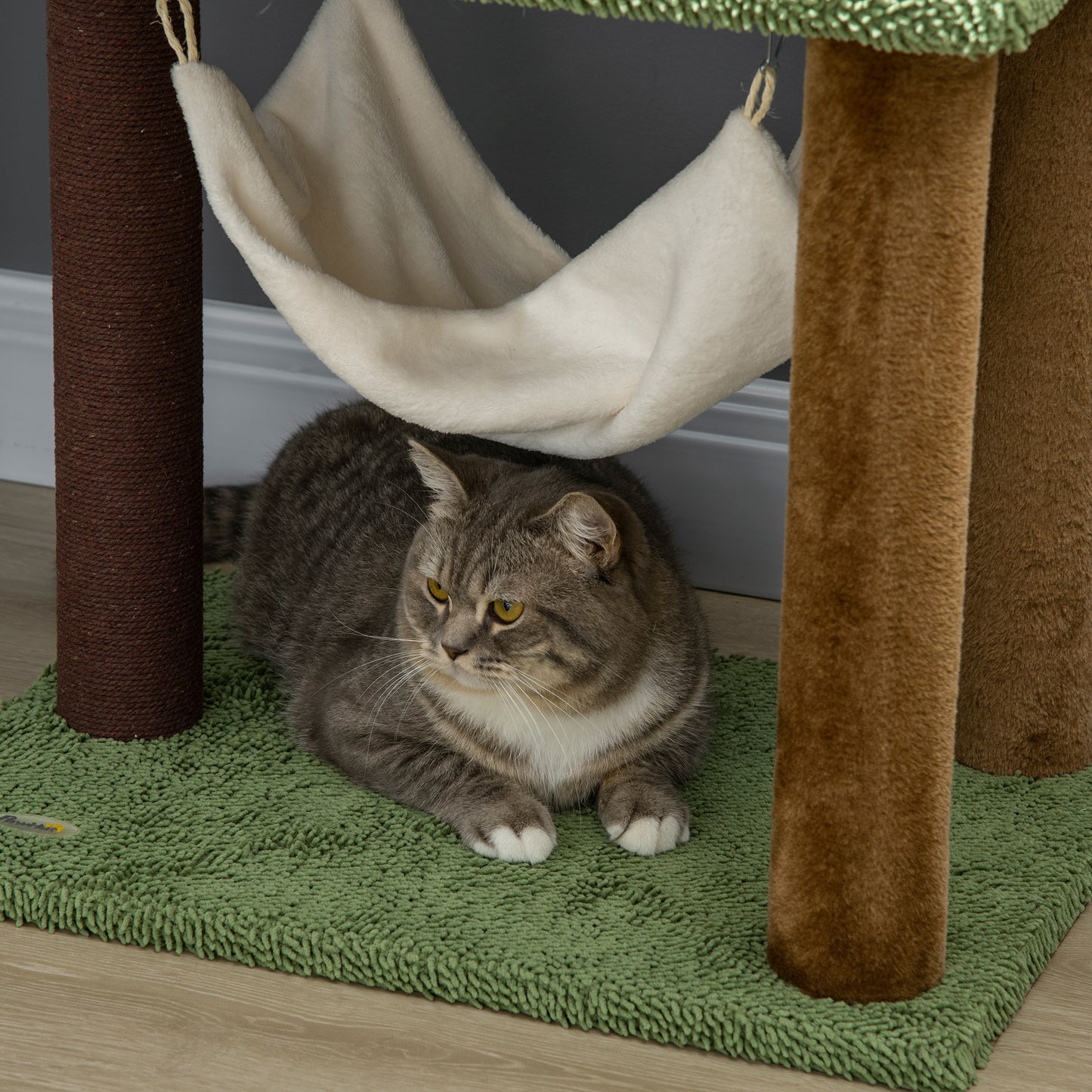 PawHut 100cm Cat Activity Center with Mushroom Condo, Scratching Posts, and Hammock in Green - ALL4U RETAILER LTD