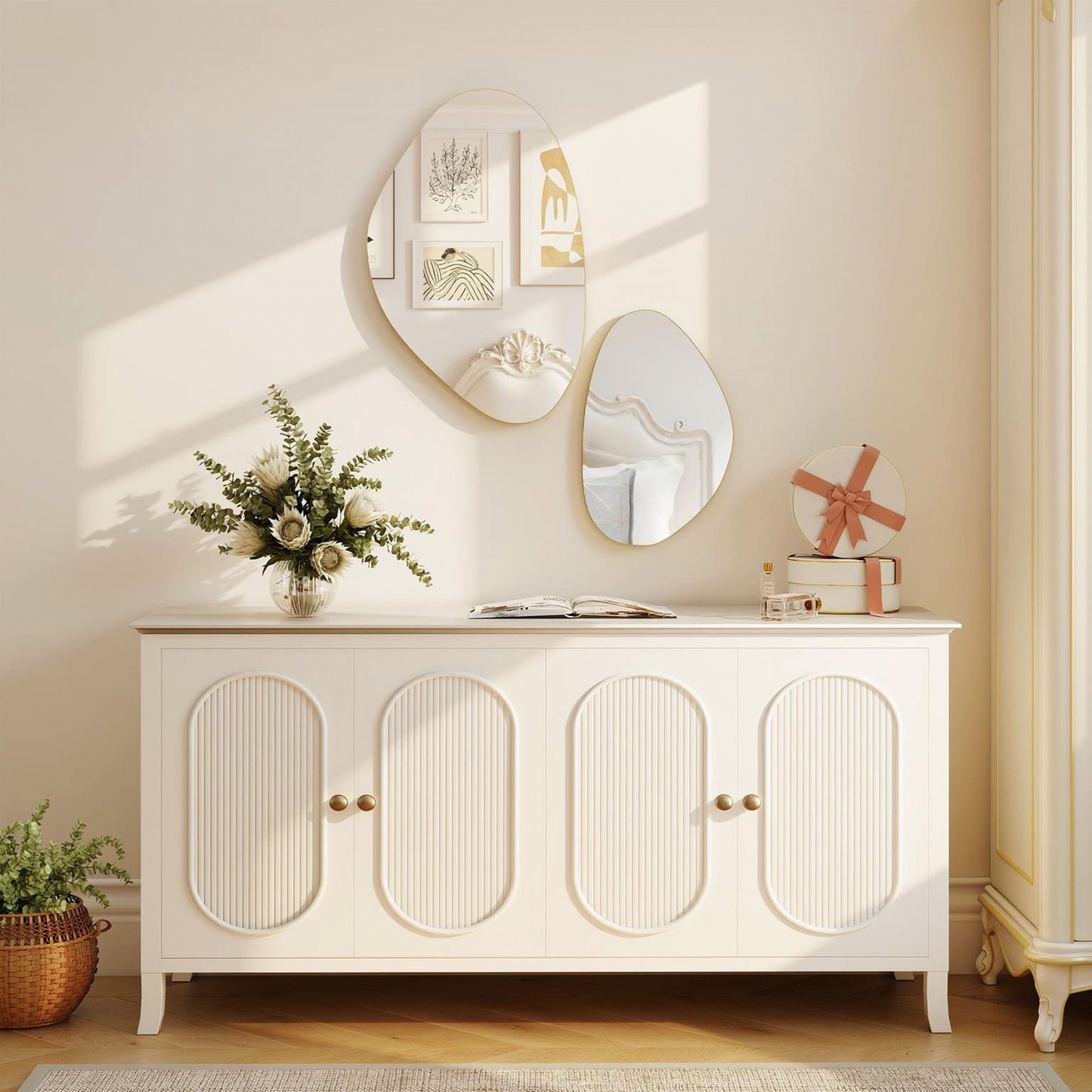 HOMCOM Pebble Shaped Wall Mirror Set Of 2 Gold Tone For Living Room Decor And Modern Wall Accent