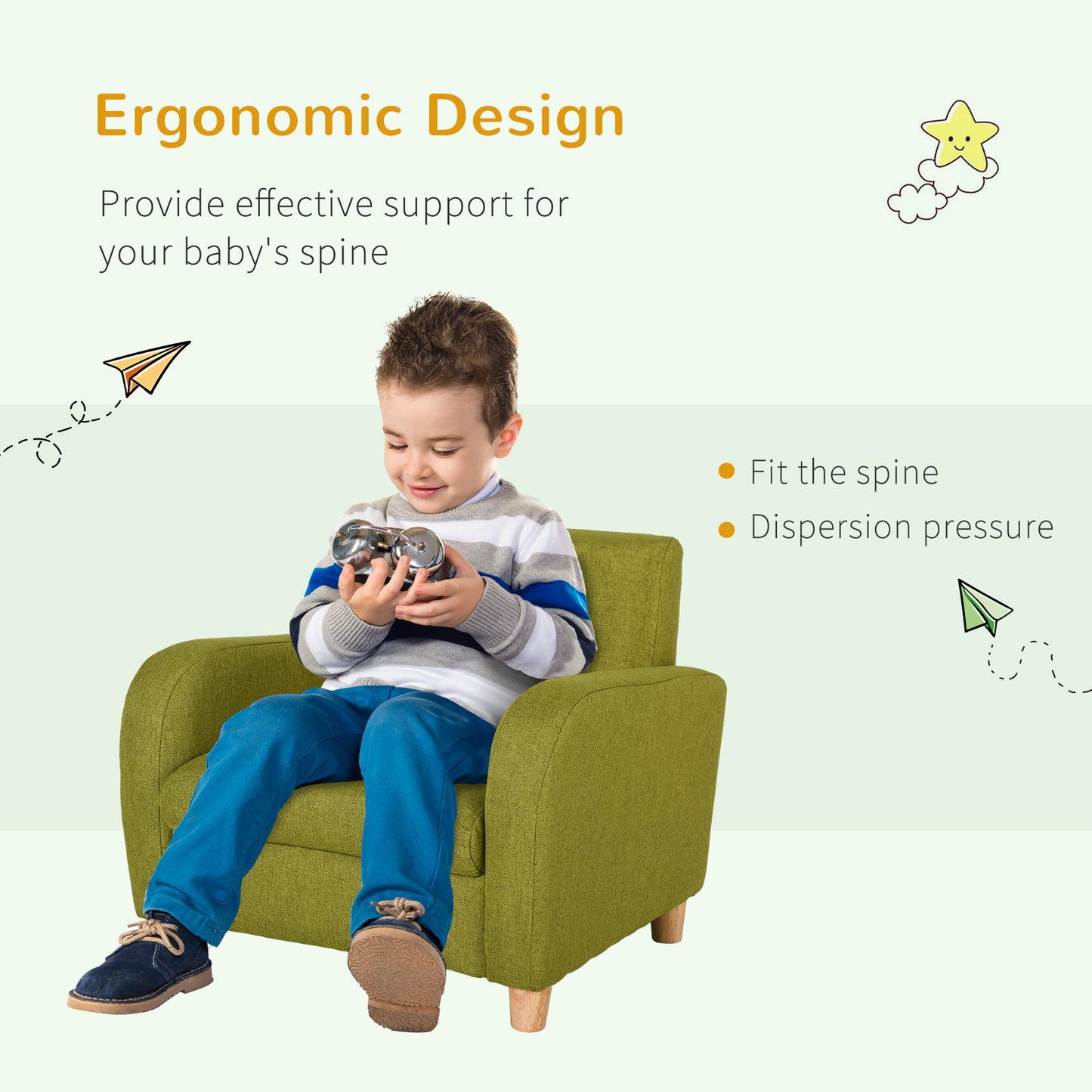 HOMCOM Children Armchair Mini Sofa With Wood Frame Anti Slip Legs High Back For Cozy Kids Seating