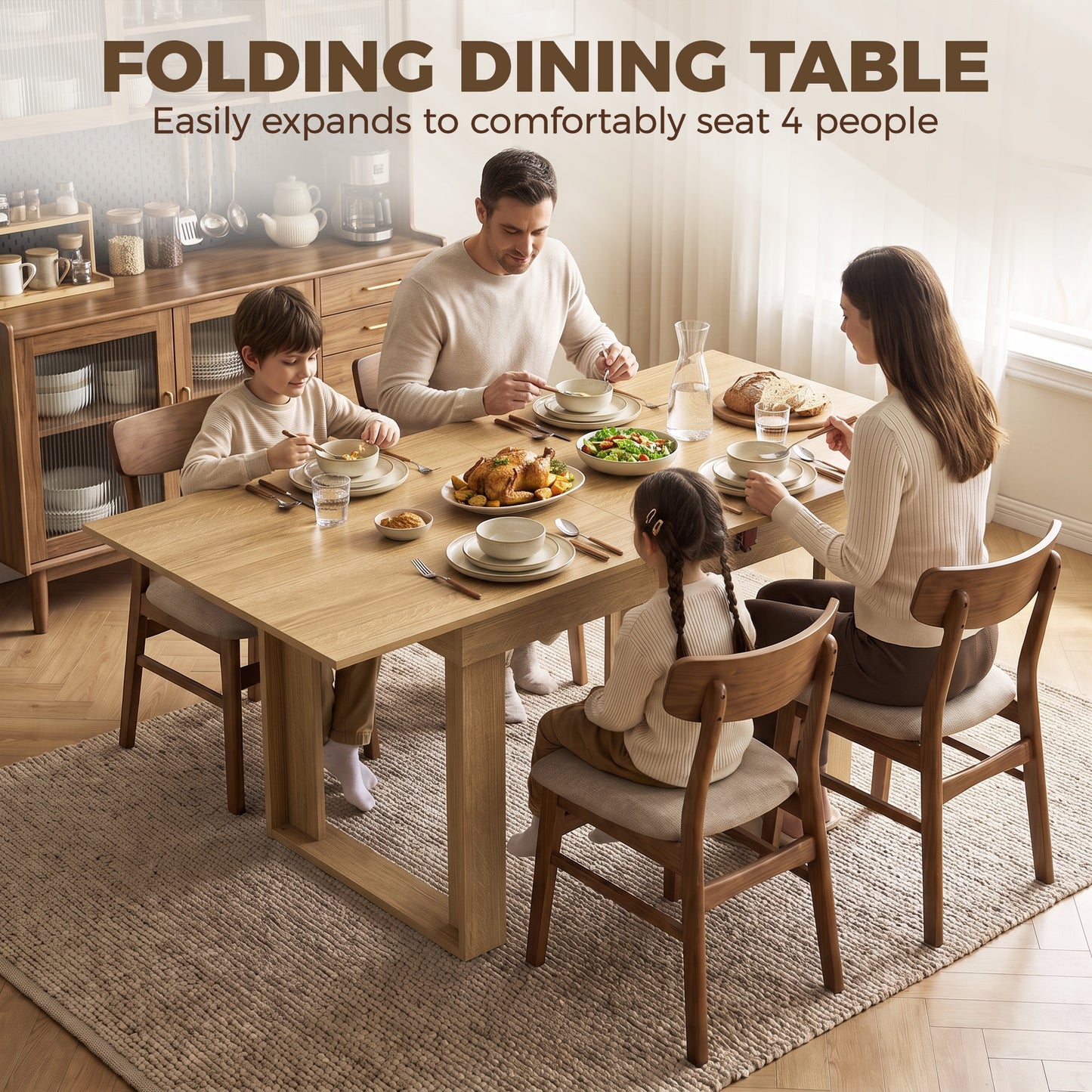Homcom Folding Dining Table With Under Storage And Oak Effect Extension