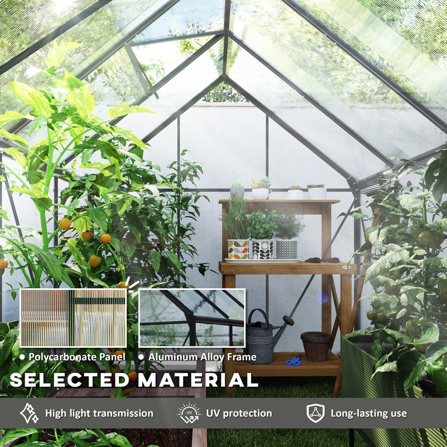 Outsunny 190 x 253 cm Walk In Polycarbonate Greenhouse With Aluminium Frame Dark Grey