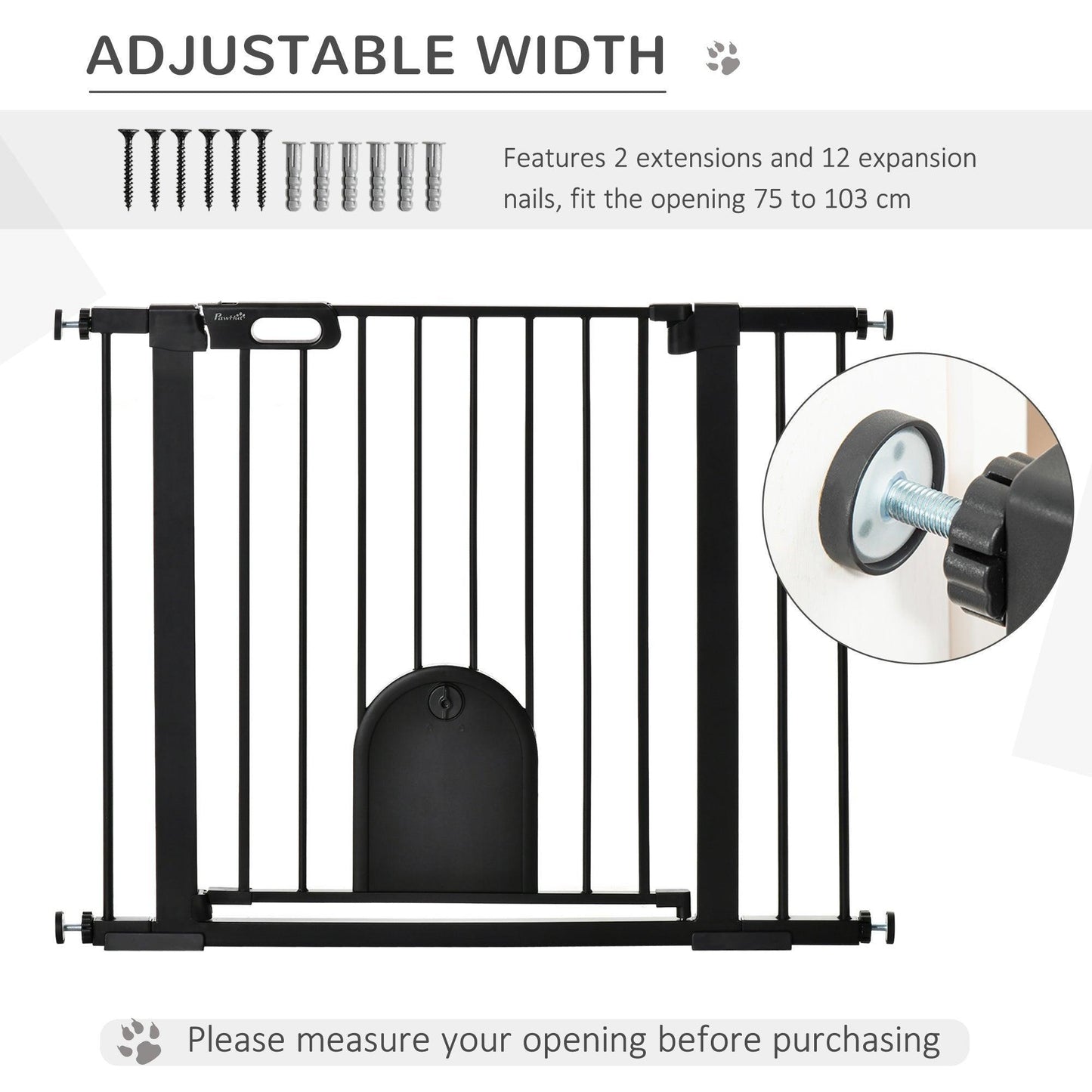 PawHut Extra Wide Pet Safety Gate with Door - Black - ALL4U RETAILER LTD