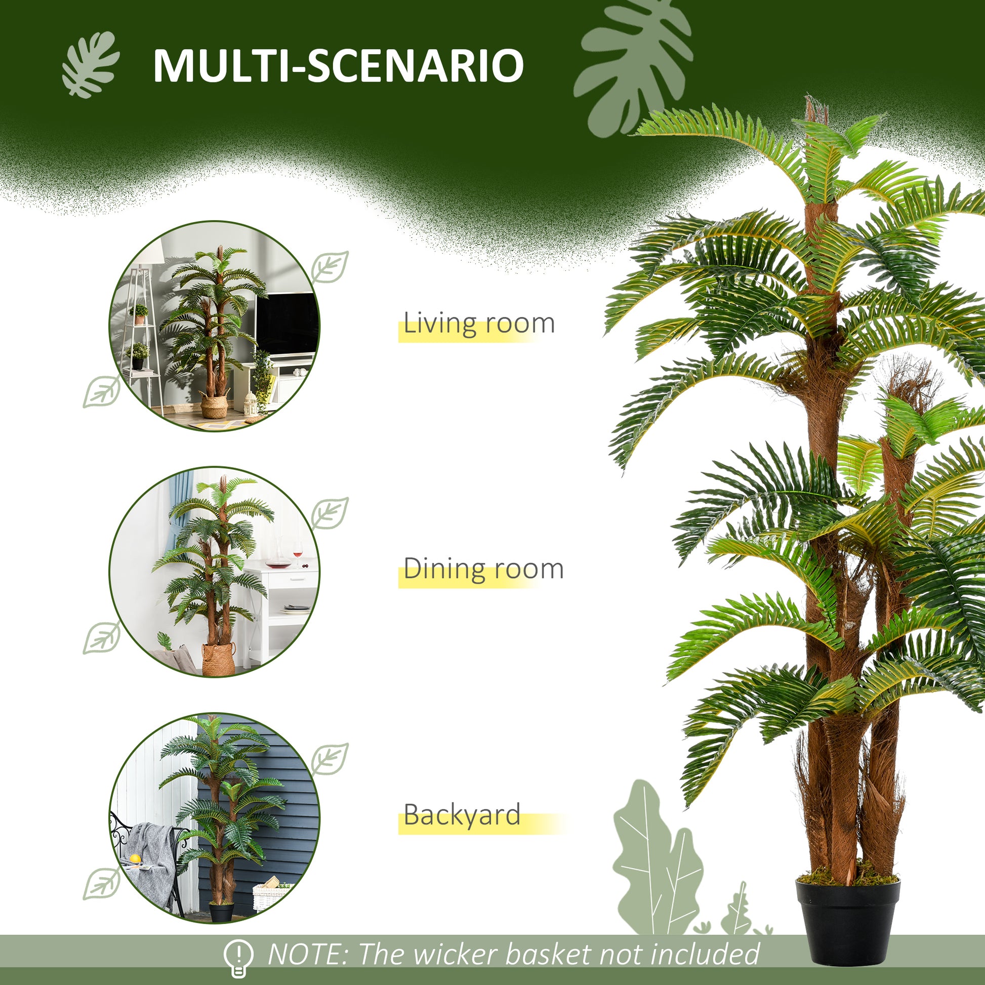 Outsunny Set of 2 Lifelike Tropical Palm Artificial Plants in Pot - Perfect for Indoor and Outdoor Decoration, 150cm, Green - ALL4U RETAILER LTD