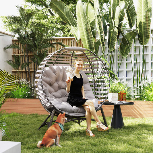 Outsunny Egg Chair With Plush Cushion And Side Pocket For Outdoor Use In Light Grey