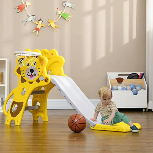 AIYAPLAY Baby Slide with Basketball Hoop - Easy-to-Assemble Kids Slide for Indoor Use - Ages 18-36 Months - Yellow - ALL4U RETAILER LTD