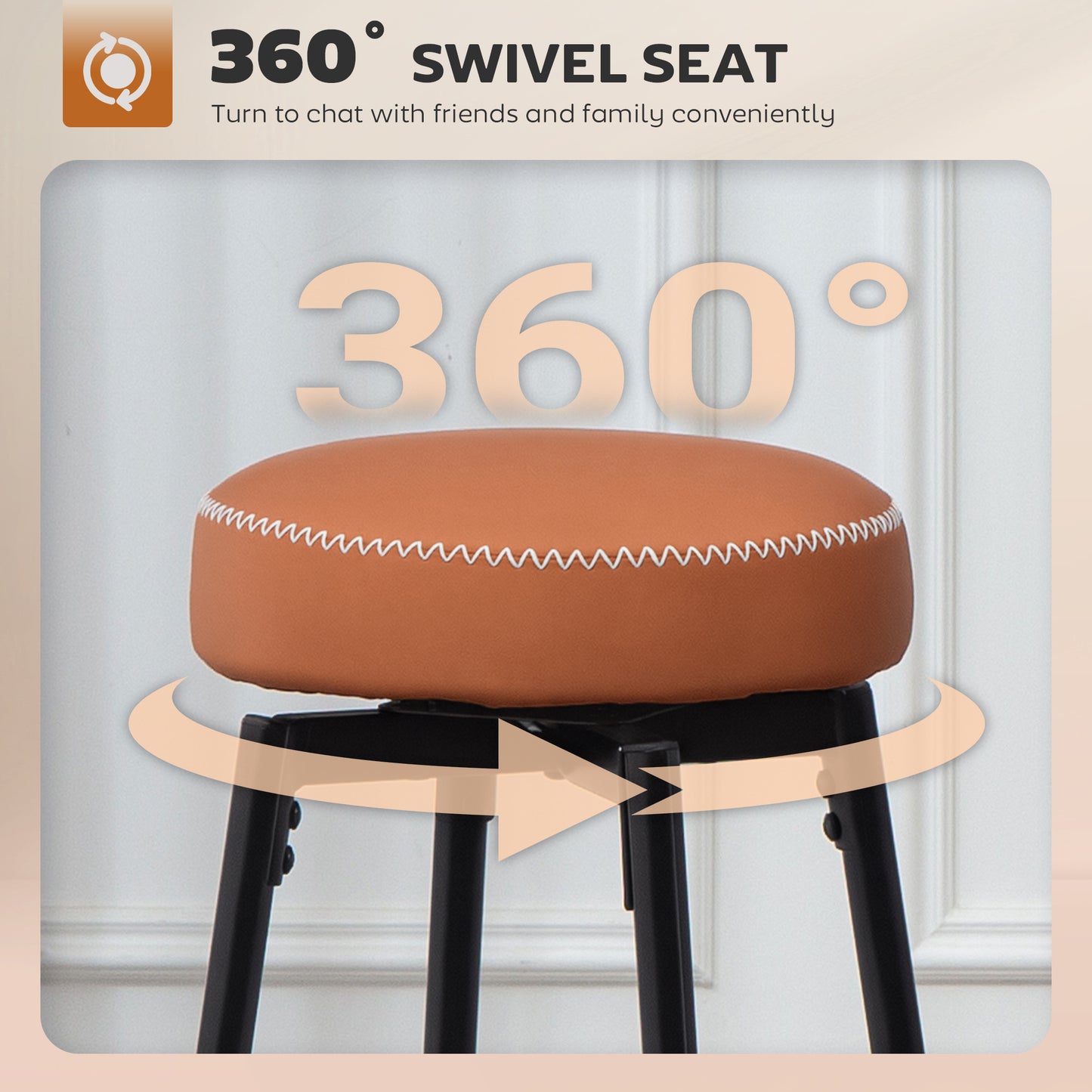 HOMCOM Set of Two Faux Leather Bar Stools Brown and Black Cushioned Seats with White Edge Stitching
