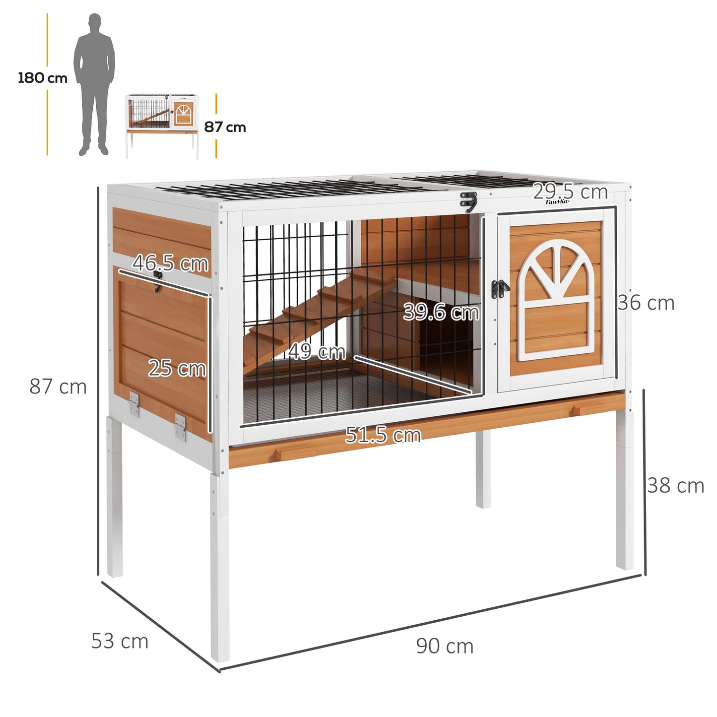 PawHut Spacious Wooden Rabbit Hutch with Removable Tray & Openable Roof for Small Pets, Blue/White - ALL4U RETAILER LTD