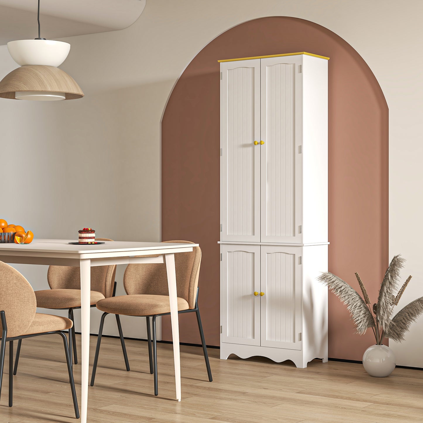 HOMCOM Freestanding Four Door Kitchen Cupboard Storage Cabinet With Six Internal Shelves 183cm White Wood Effect