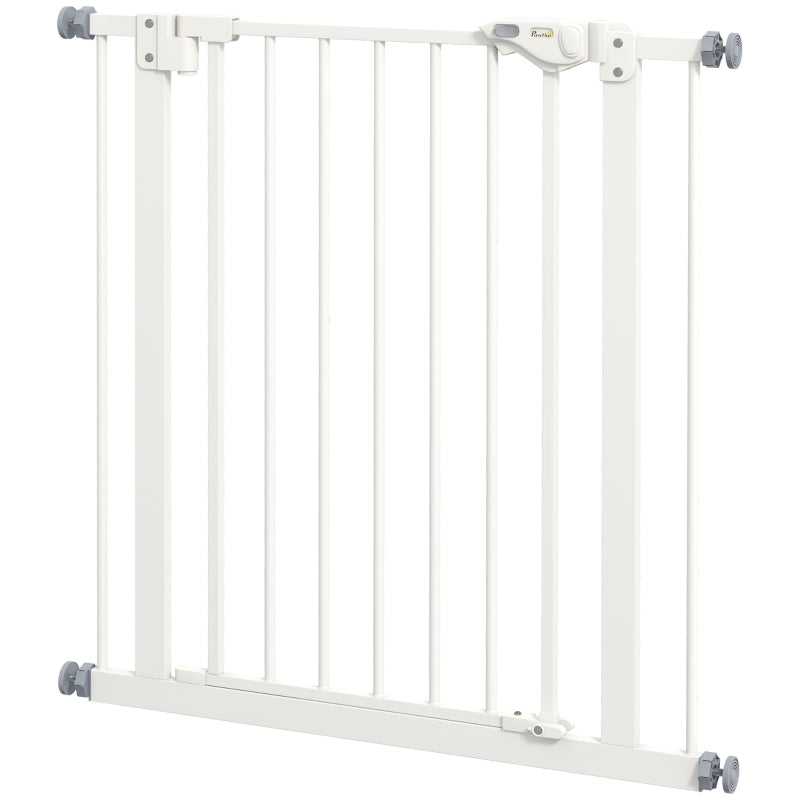 PawHut Metal Adjustable Dog Gate - White, Expandable 74-80cm Width, Pet Safety Barrier