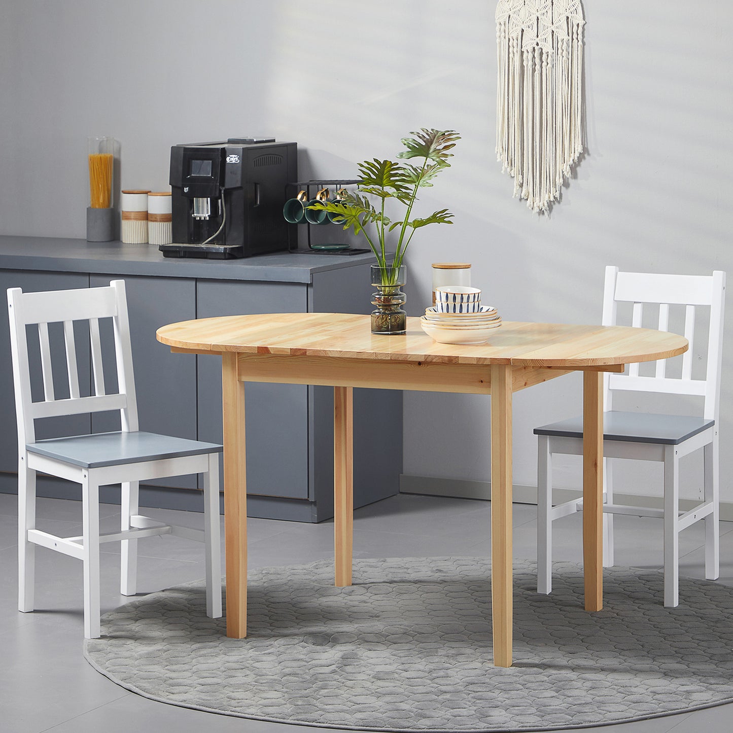 Homcom Four To Six People Wooden Drop Leaf Dining Table With Extendable Sides Natural Finish