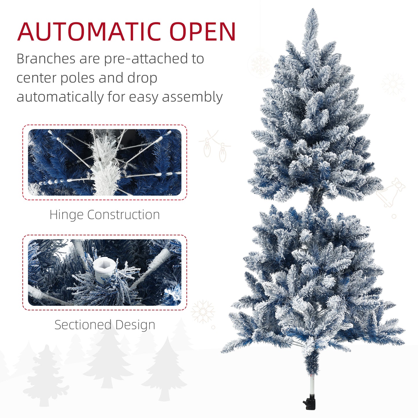 HOMCOM 5ft Snowy Blue Flocked Christmas Tree with 450 Tips and Metal Stand - ALL4U RETAILER LTD