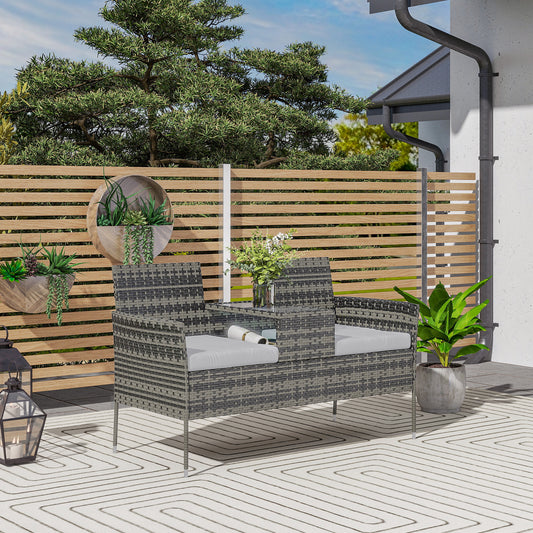 Outsunny Two Seat Rattan Chair With Middle Table Outdoor Patio Set Charcoal Grey