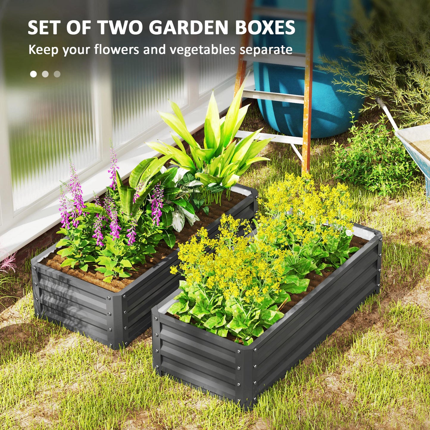 Outsunny Set of Two 110 x 50 Cm Steel Planter Boxes Light Grey for Outdoor Gardens