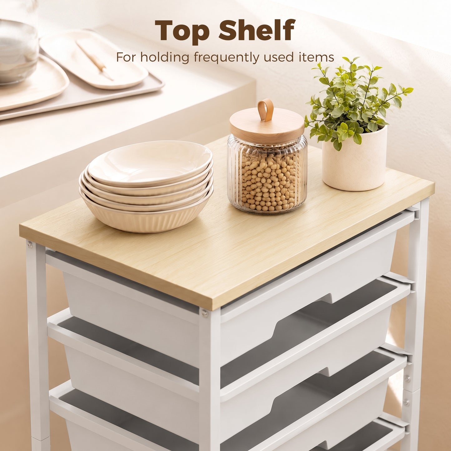 HOMCOM 6 Tier Storage Trolley On Wheels With 5 Drawers
