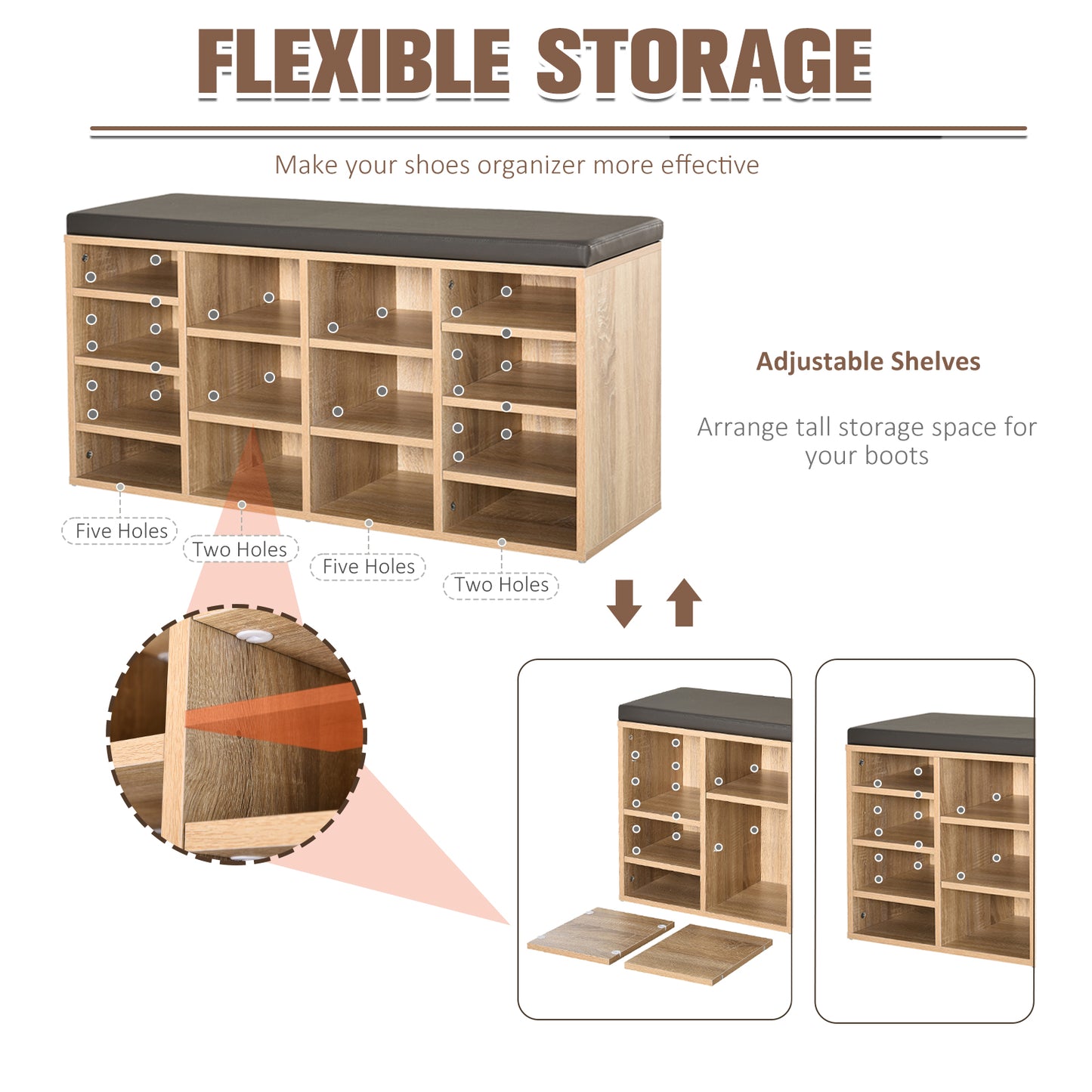 HOMCOM Versatile Shoe Storage Organizer with 14 Compartments and Cushioned Top - Ideal for Home and Office Use - Sturdy Brown Design - ALL4U RETAILER LTD