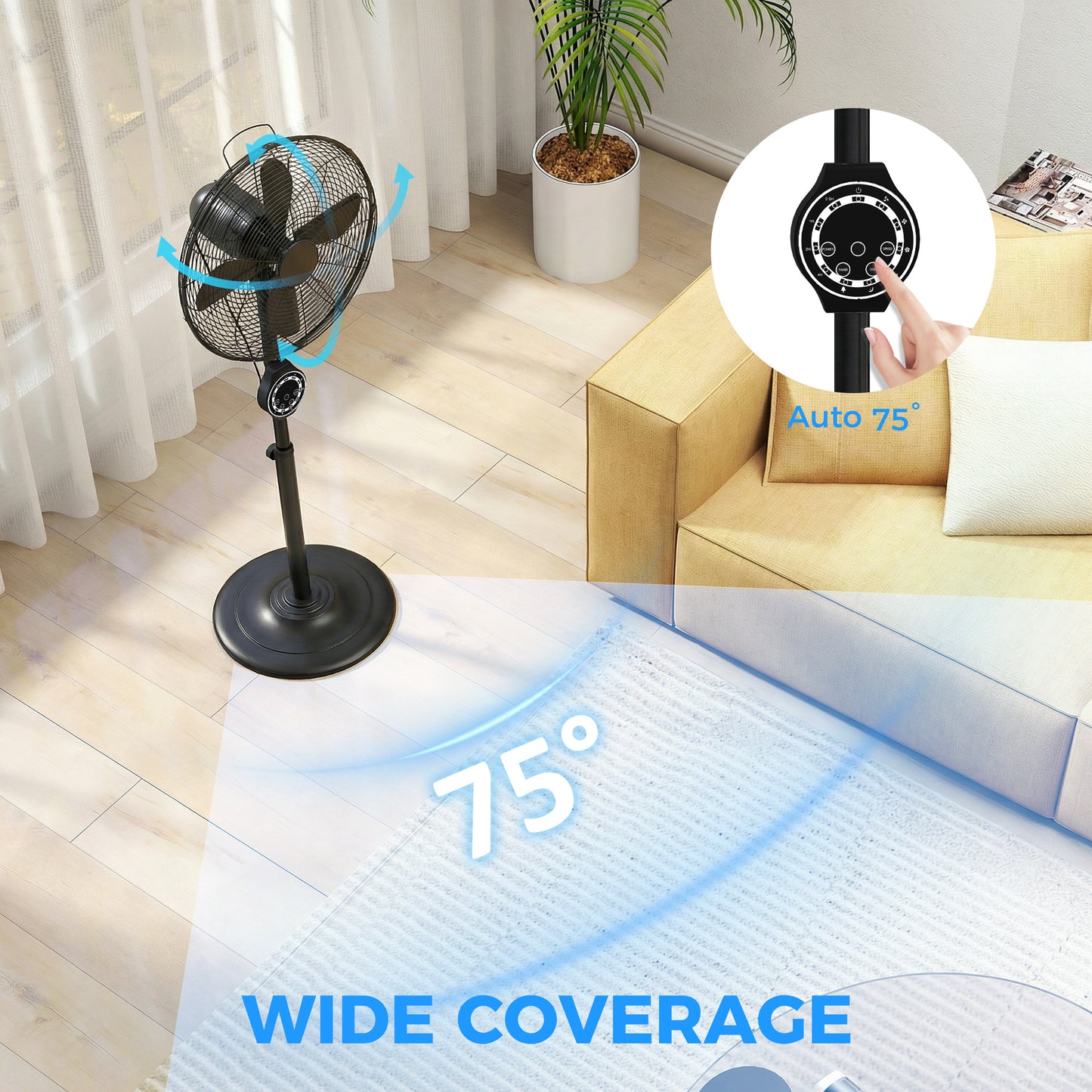 HOMCOM 41 cm Metal Pedestal Fan with Oscillating and Adjustable Height Black for Even Airflow and Quiet Operation