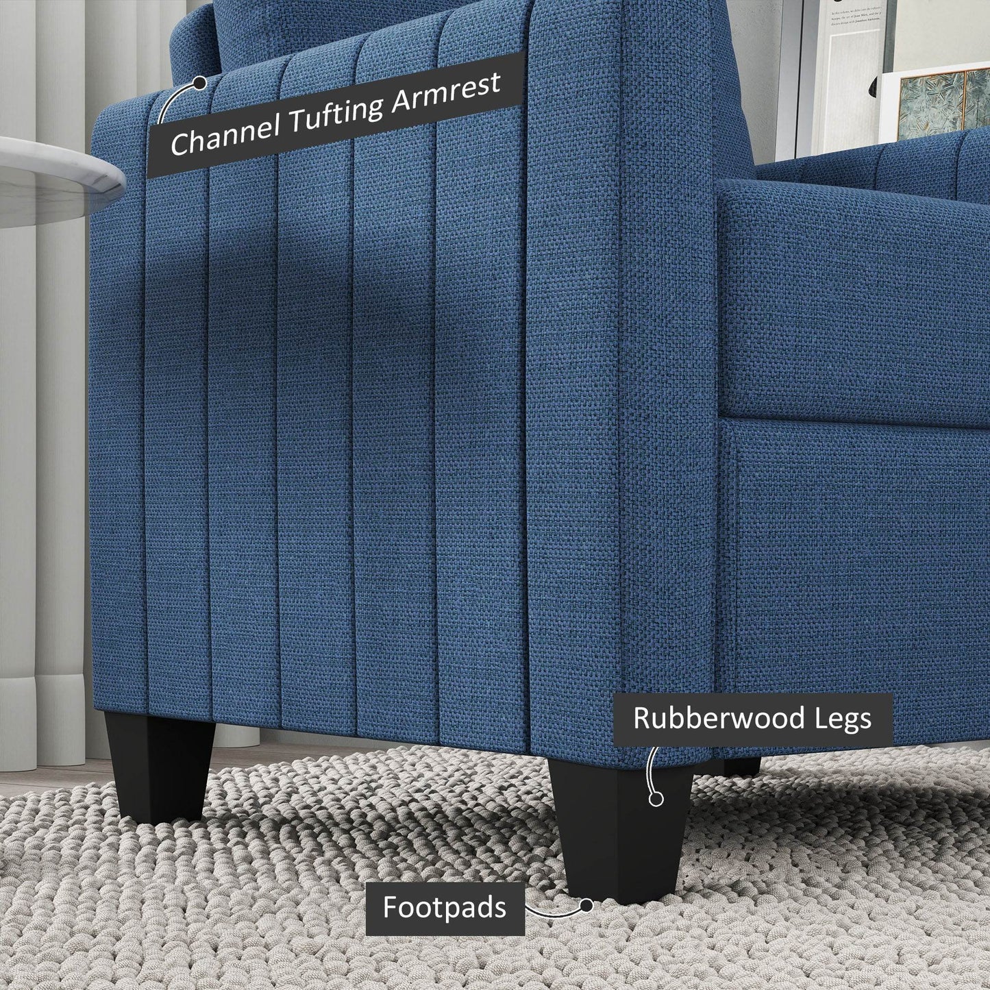 HOMCOM Contemporary Blue Boxy Linen Armchair - ALL4U RETAILER LTD