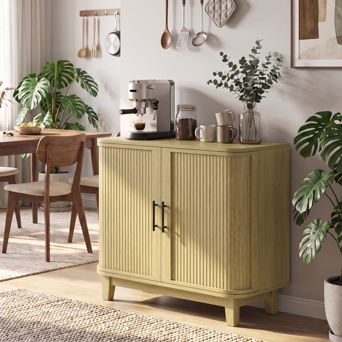 Homcom 80cm Curved Door Sideboard Buffet Cabinet Adjustable Shelf Dining Room