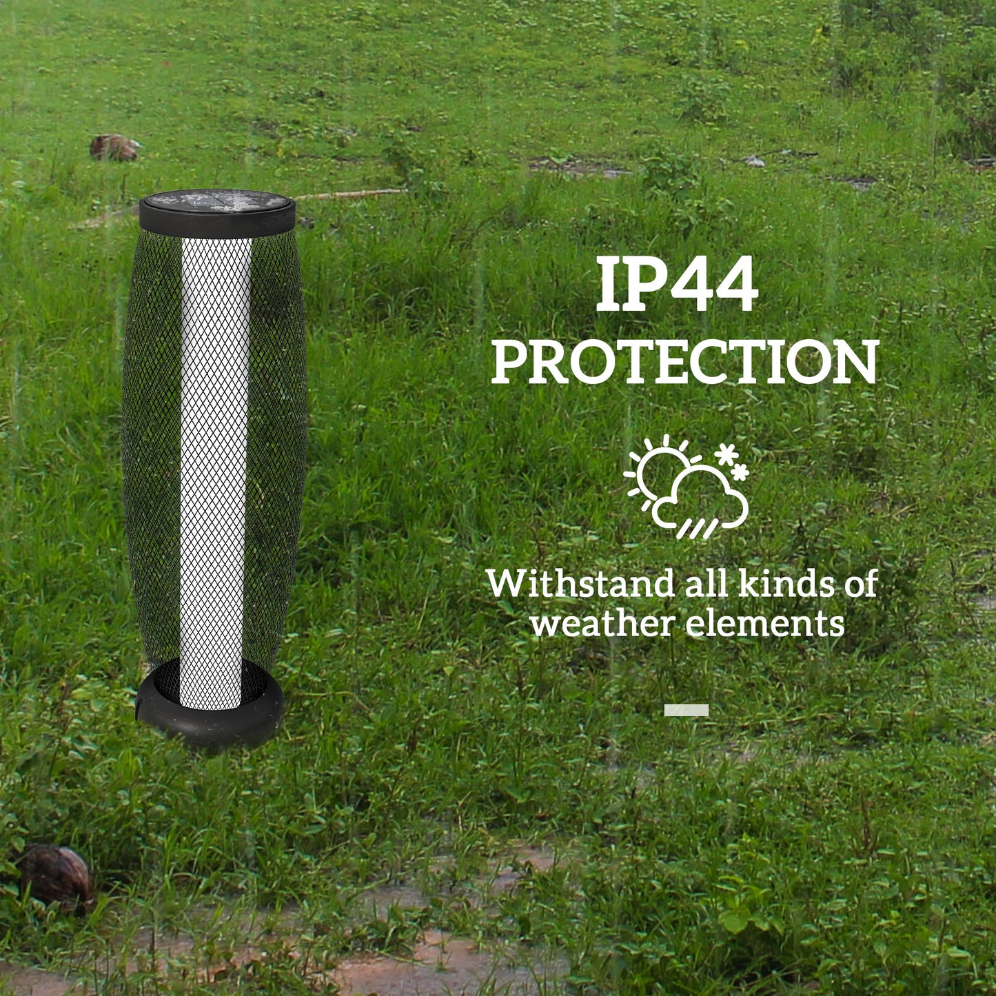 Outsunny 71.5 cm Tall Garden Solar Floor Lamp With Metal Wire Shade IP44 Auto On Off LED Black Outdoor Pathway Light