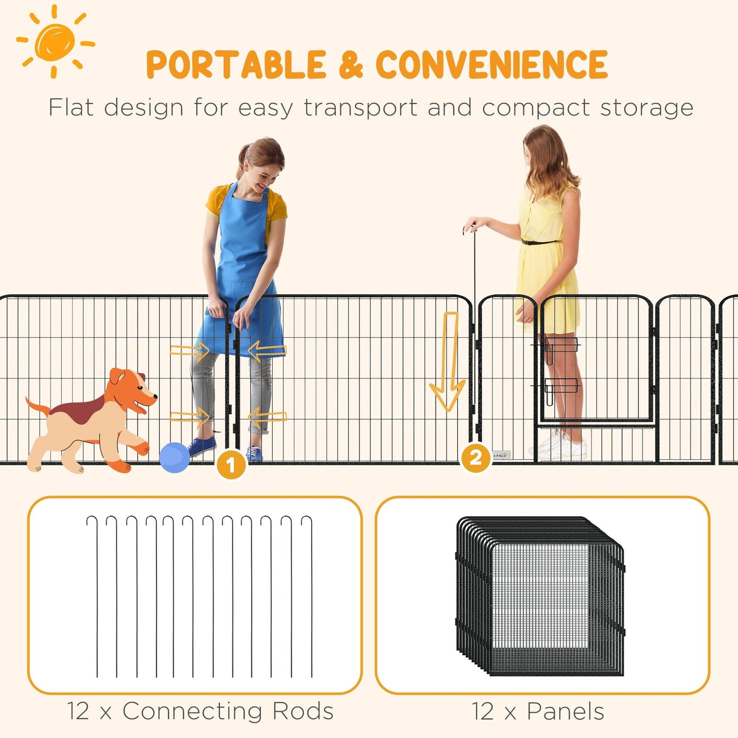 PawHut Heavy Duty Puppy Play Pen, 12 Panels Pet Exercise Pen, for Indoors, Outdoors - ALL4U RETAILER LTD