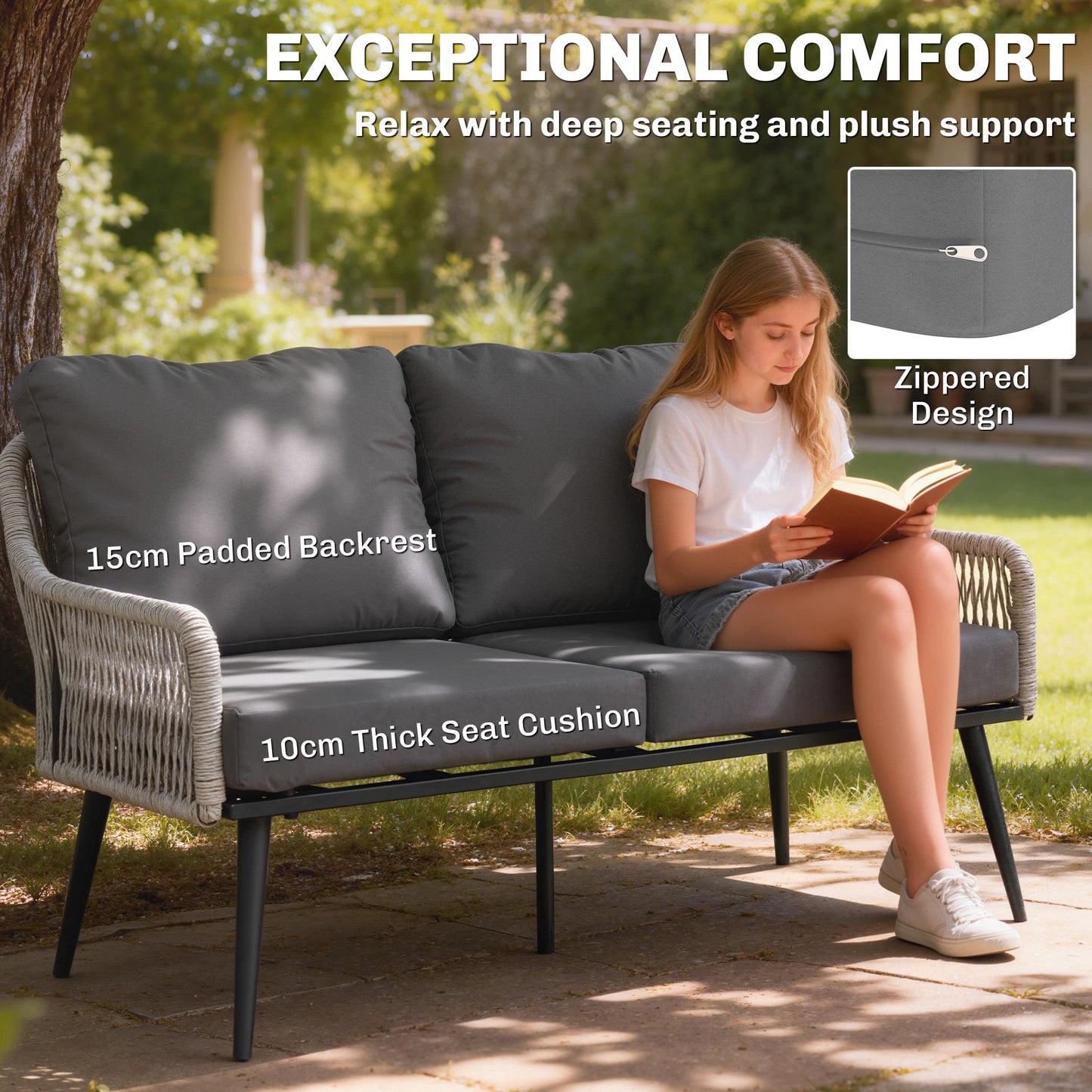 Outsunny Rattan Garden Furniture Set 4 Piece Outdoor Patio Set With Tempered Glass Table And Cushioned Chairs
